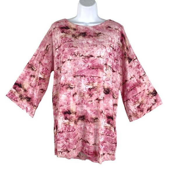 Soft Surroundings Abilene Top Women's Medium 3/4 Sleeve Pink Printed Rayon Blend - Picture 1 of 10